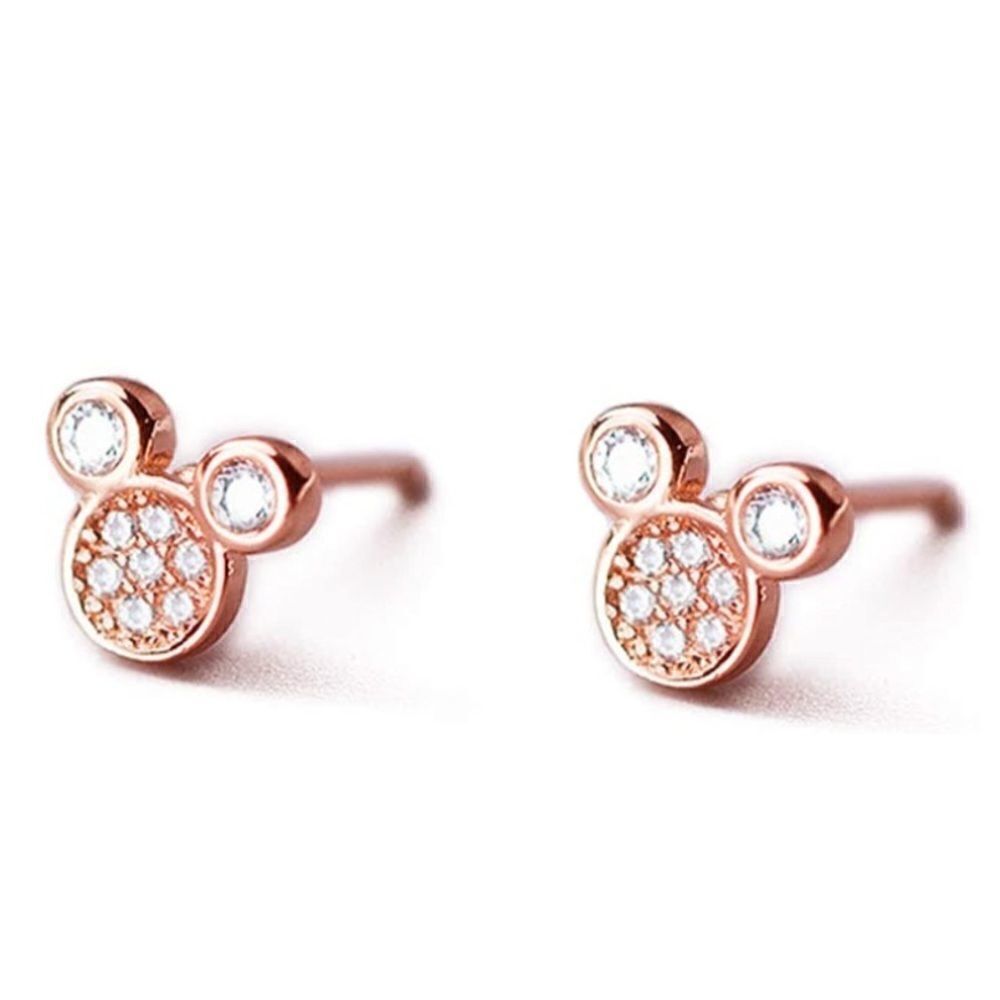Rose Gold .925 Sterling Silver and Diamond Cubic Zirconia Mickey Mouse Earrings